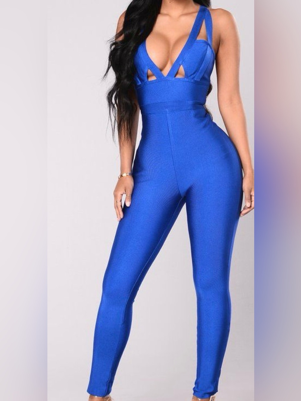 Fashion Nova Shiva Bondage Royal Blue Cutout Jumpsuit Brand New Size XL
